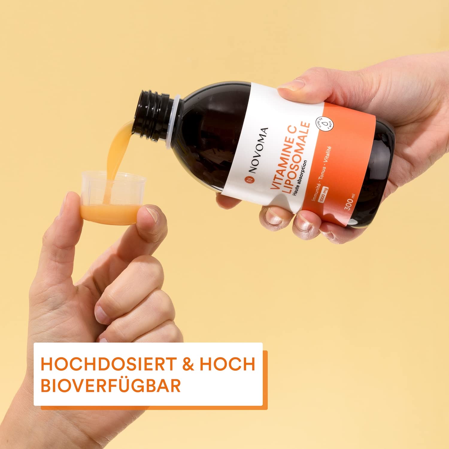 Liposomal Vitamin C 300ml | 1000mg Vitamin C je Tagesdosis | Mit Quali®-C Vitamin C | Hohe Bioverfügbarkeit | Unterstützt Immunsystem | Vitamin C flüssig | Novoma