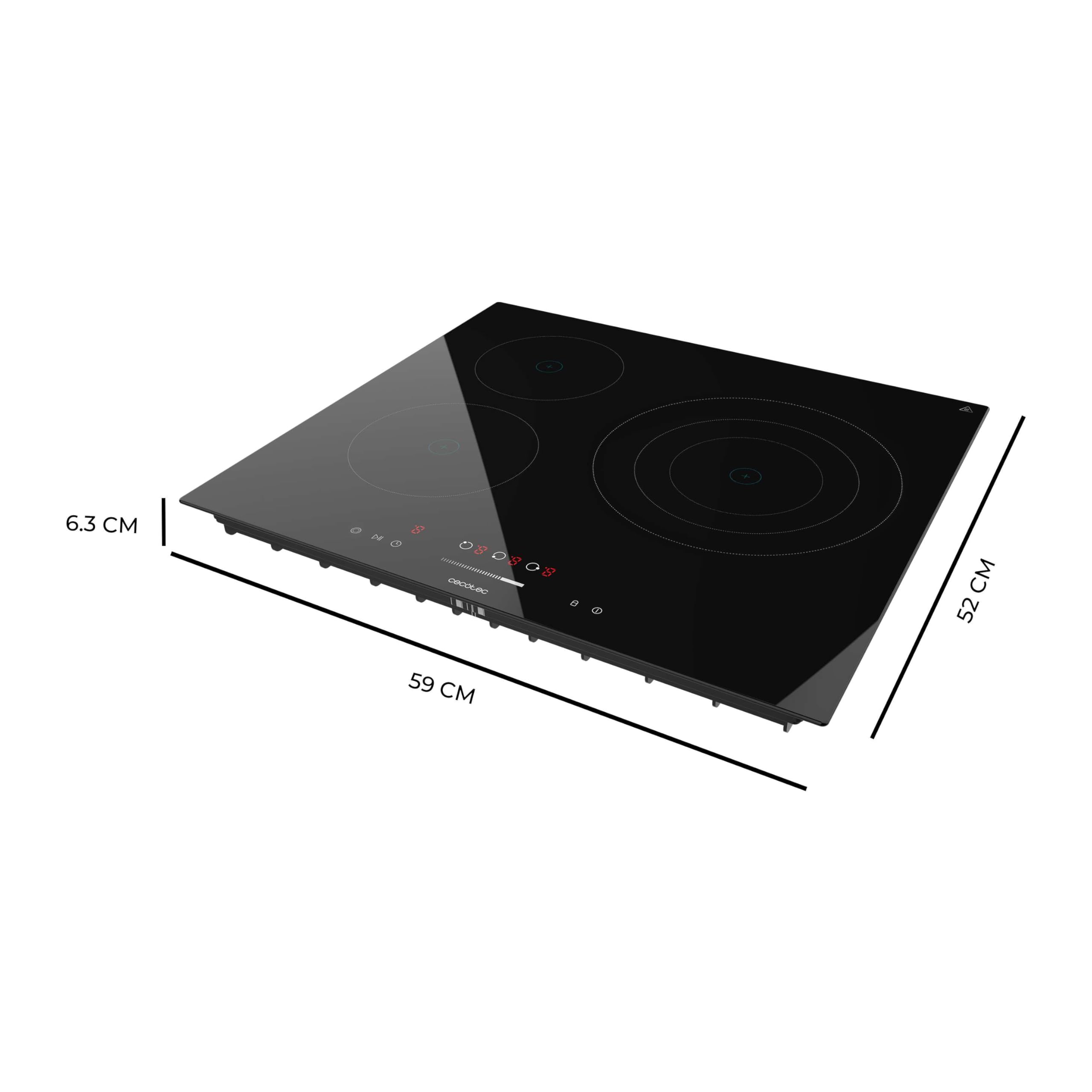 Cecotec Piano cottura in vetroceramica 3 Zone Bolero Squad V 3100. 5700W, controllo tattile, 9 livelli, triplo anello, timer individualizzato, indicatore calore residuo, blocco sicurezza per bambini.