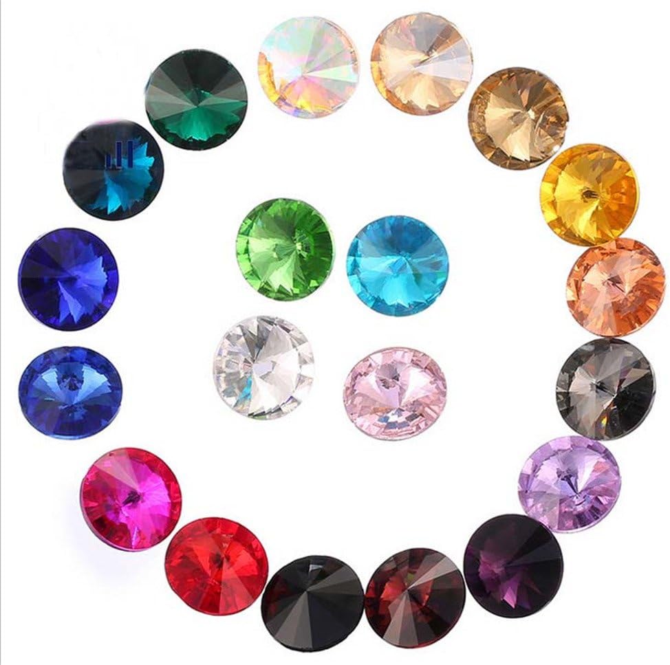 ChangJin 100PCS Mixed Colors Point Back Crystals Rhinestone Rivoli Fancy Glass Stones (Various Sizes) (12MM(100PCS))