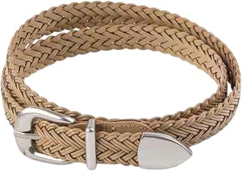 Womens Braided Belt with Silver Buckle-Ladies 1Inch Wide Woven Leather Waistbands for dress pants Belts