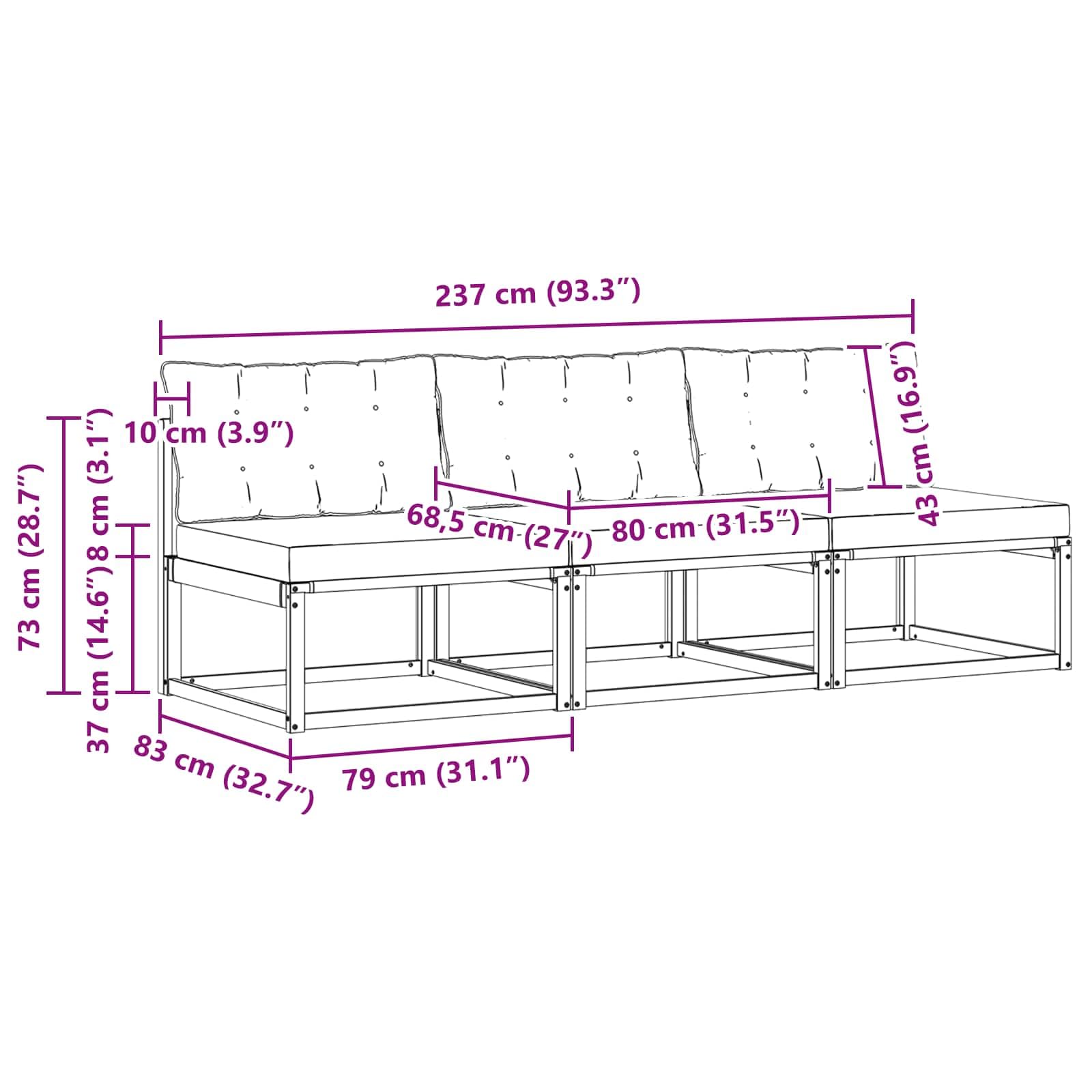 vidaXL 3 Pezzo Divano Centrale per Esterno, Set da Giardino in Legno di Acacia, mobili Moderni, Resistenti alle intemperie, Relax Versatile per Il Balcone