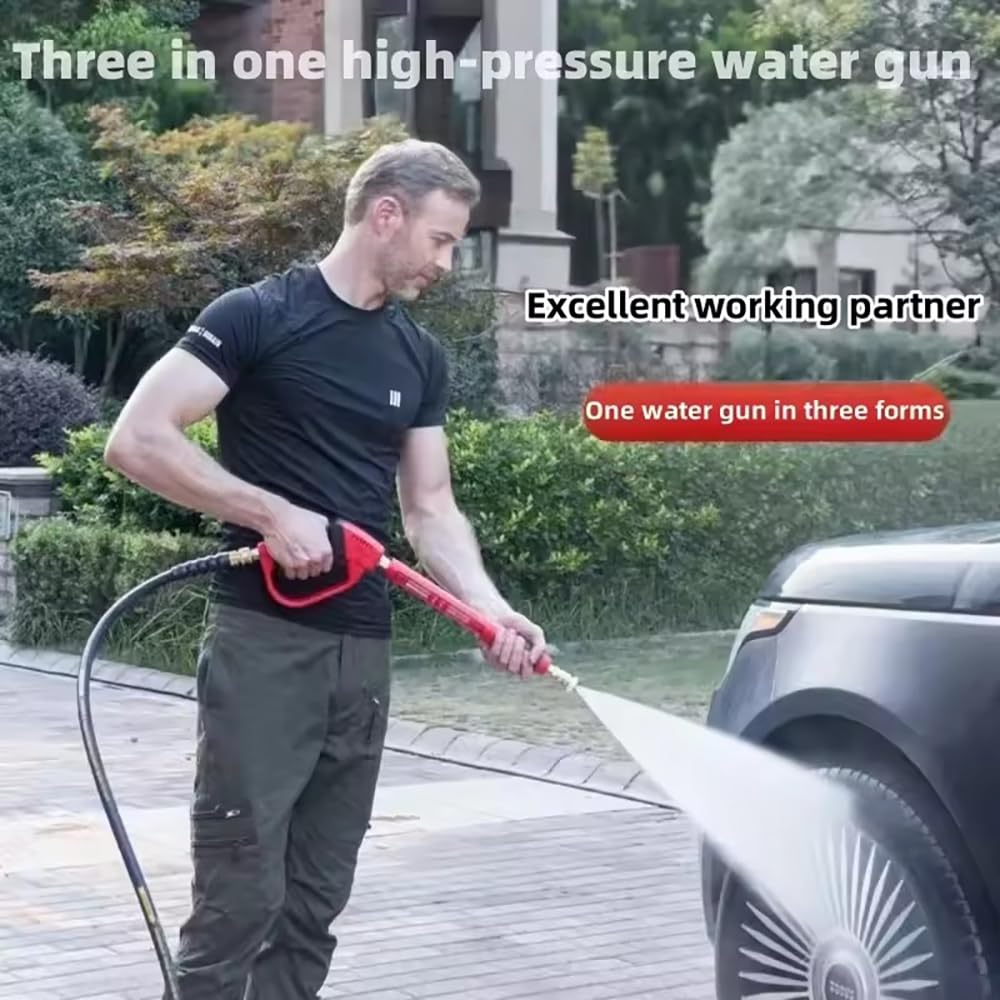 Pistola De Agua A Presión,Pistola Hidrolimpiadora,Lanza Hidrolimpiadora,5000 PSI Pistola de lavado a presión,con 6 extensiones y 3 varillas curvas,5 puntas de boquilla,para ventanas, coche, hogar