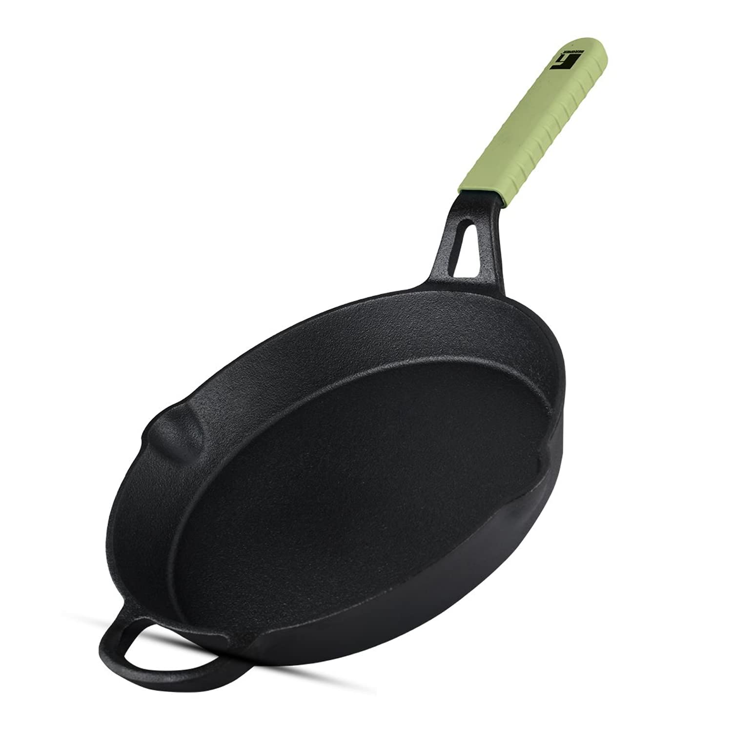 Bergner Elements Cast Iron 26 cm Fry Pan, Pre-Seasoned, for Searing/Browning/Caramelizing/Frying/Toasting, Olive Green Silicone Handle, Induction & Gas Ready, 7-Year Warranty by Bergner (B097N8CJ5T) Amazon Price History, Amazon Price Tracker