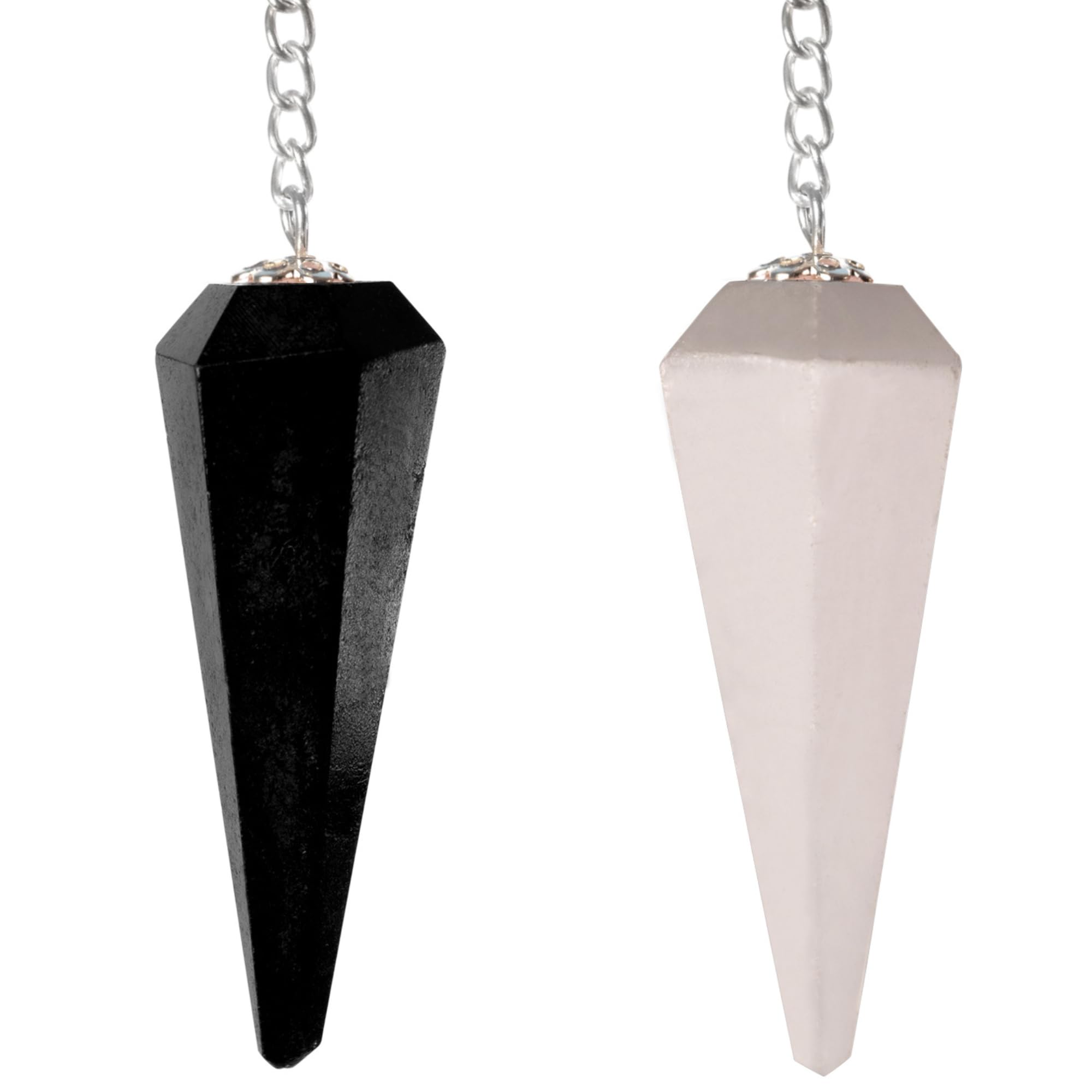 Wish Well 2 pc Selenite and Black Tourmaline Crystal Pendulum Set Divination Tools — Dowsing Pendulum Crystal with Crystal Ball for Meditation, Chakra Healing, Energy Work, Reiki, and Crystal Grid