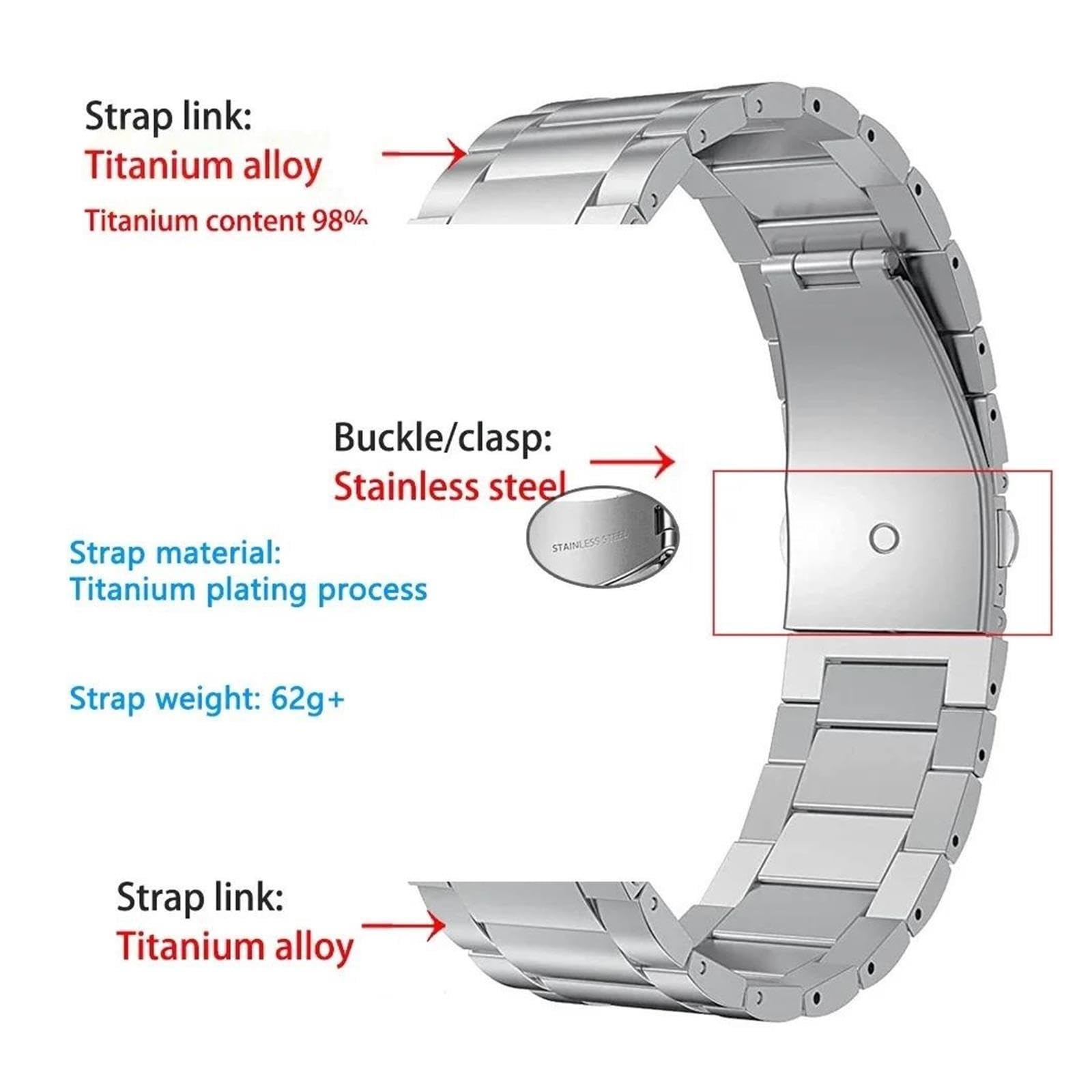 Cinturino for orologio in titanio da 1 pezzo, 22 mm, 20 mm, 18 mm, 16 mm