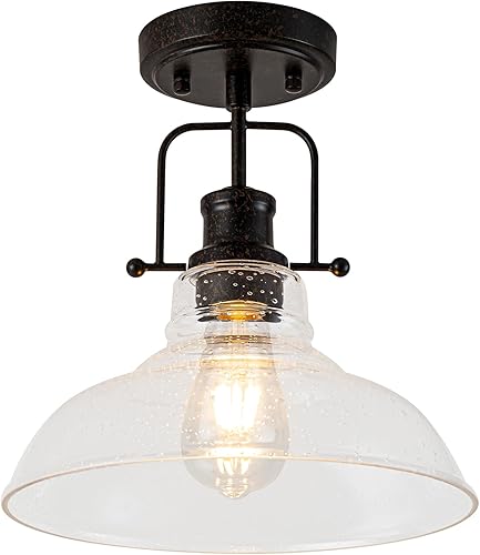 WILON Lámpara de techo rústica de granja, luz de techo de vidrio semillado, luces de techo semiempotradas óxido, accesorios de iluminación de