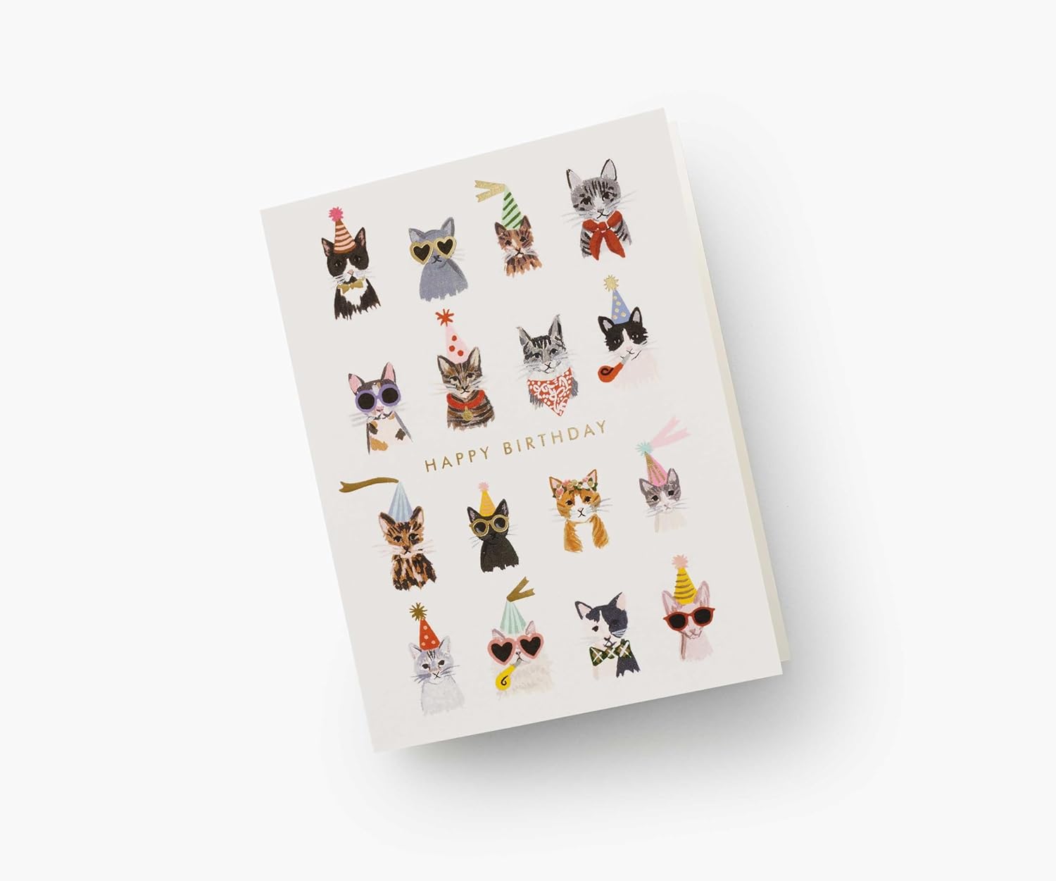 RIFLE PAPER CO. Cool Cats Birthday Cards, Boxed Set of 8 Folded Cards with Metallic Gold Envelopes, Full-Color Illustration, Blank Interior, 4.25" L x 5.5" W