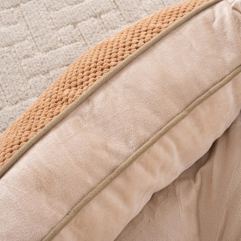 Happy Pets Luxury Orthopedic Pet Bed, Wide Stripe, Brown or Dark Gray Square Nest Bolster Design, Machine Washable Cover, for All Breeds (Brown, 35" x 25" x 9")
