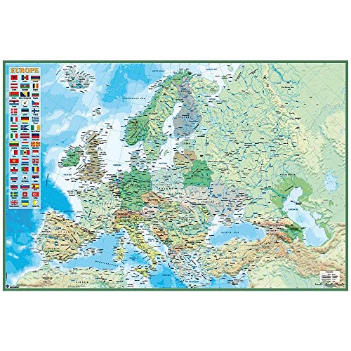 Carte Europe poster éducatif 61x91,5cm avec drapeaux des pays