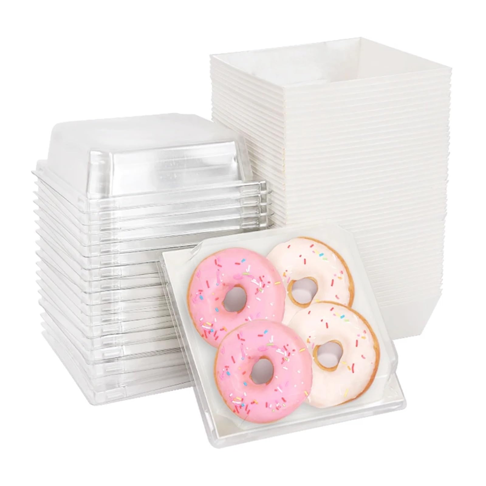 Yangshe 30pcs Kraft Paper Donut Boxes with Clear Lid for Bakery Cookie Dessert Packaging