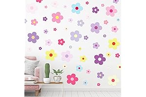 288 PCS Wall Decal Sticker for Girls, Colorful Preppy Hippie Aesthetic Flowers Wall Decals