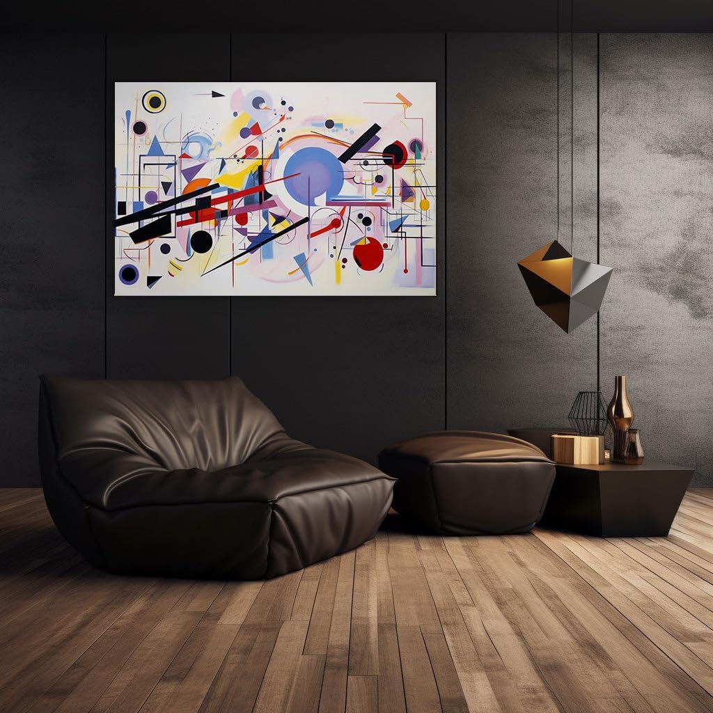 Canvas for Living Room. Interweaving Geometric Vibrance an Exploration of Kandinsky's Abstract Mastery, 27 x 18 inch Canvas Wall Art - Ready to Hang