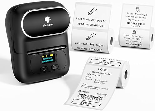 Phomemo M110 Label Printer, 3 Label Rolls Set, Upgraded Label Maker Machine for Phone and PC, Bluetooth Label Maker for Home, Office and Small Business, Black