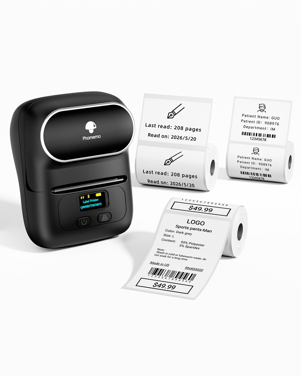 Phomemo M110 Label Printer, 3 Label Rolls Set, Upgraded Label Maker Machine for Phone and PC, Bluetooth Label Maker for Home, Office and Small Business, Black