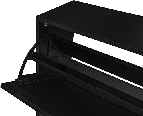 Miniatura 5 de ZeHuoGe Zapatero de ratán natural con 3 cajones abatibles, armario de almacenamiento estrecho negro con patas de metal para tacones, zapatillas,