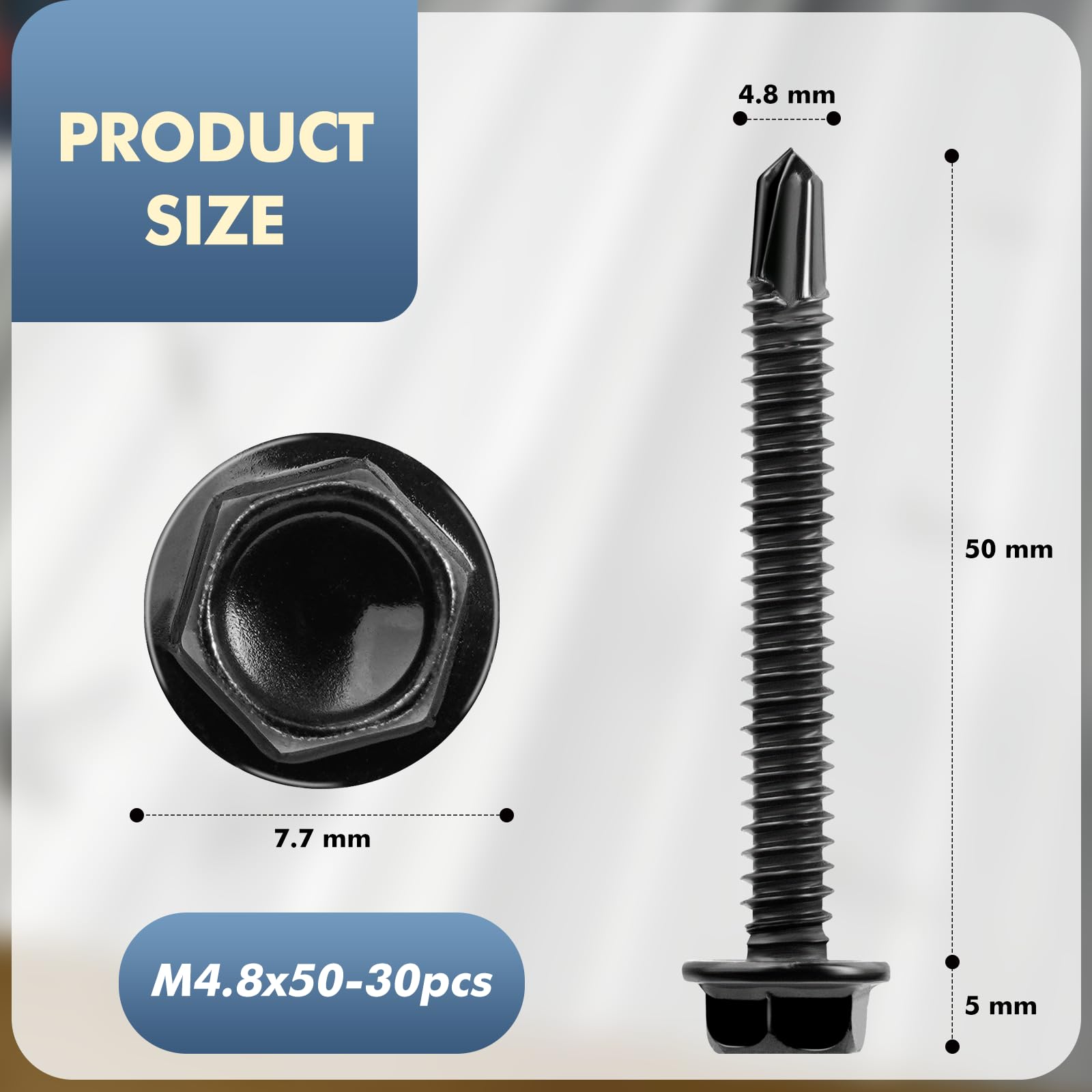 TXXATX M4.8x50 mm Self Drilling Screws for Metal 30 Pcs Hex Head Roofing Screws 410 Stainless Steel Self Tapping Screws Metal with Washers for Plastic Roof Sheet Trapezoidal Sheet Canopies Railings - Image 2
