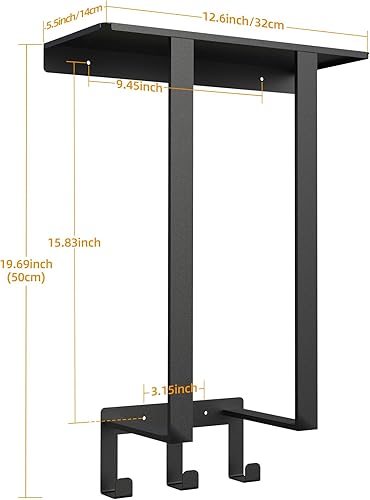 Miniatura 7 de Toalleros para baño, toallero con estante y 3 ganchos, soportes de almacenamiento de toallas de pared para toallas de baño enrolladas, color negro