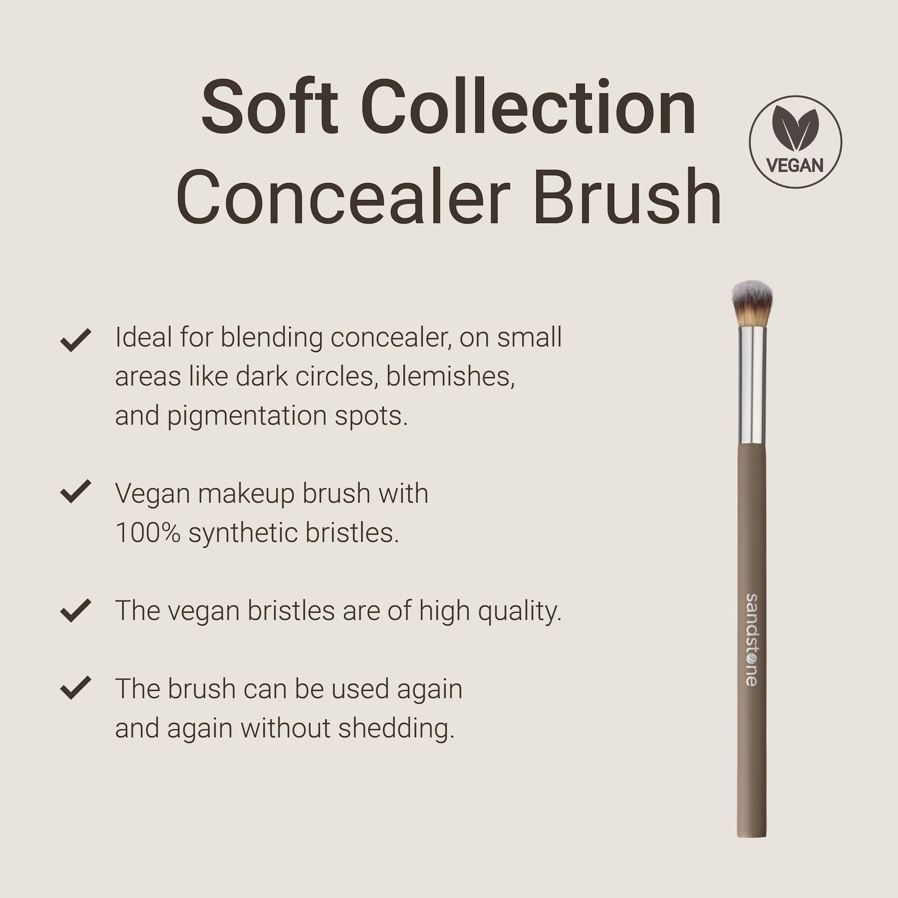 Sandstone Scandinavia Concealer Brush, Precision Makeup Brush for Seamless Concealer Application, Ultra-Soft Vegan Bristles - Image 4
