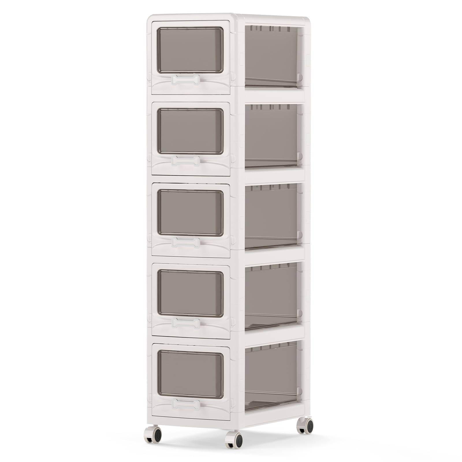 COSTWAY Cassettiera Plastica Trasparente con 5 Cassetti, Carrello Salvaspazio con Ruote Bloccabili e Maniglie, Design Antipolvere, Piedistallo Mobile per Bagno, Cucina e Ufficio (5 cassetti)