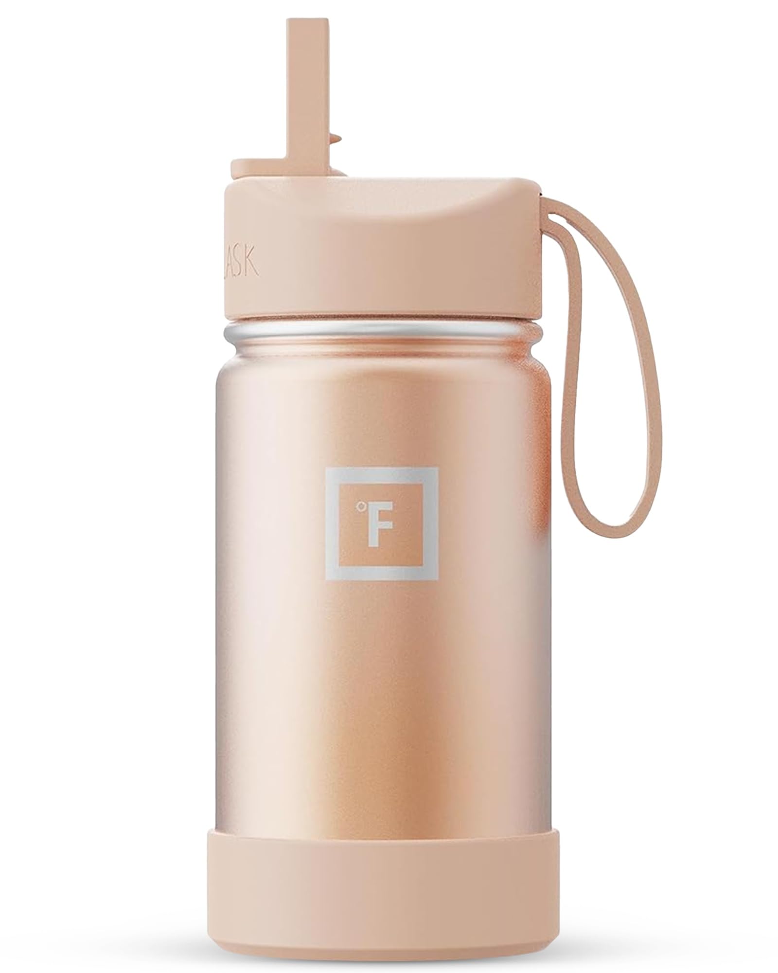 IRON °FLASK Kids Water Bottle - Straw Lid, 20 Name Stickers, Vacuum Insulated Stainless Steel, Double Walled Tumbler Travel Cup, Thermos Mug - Rose Gold, 14 Oz