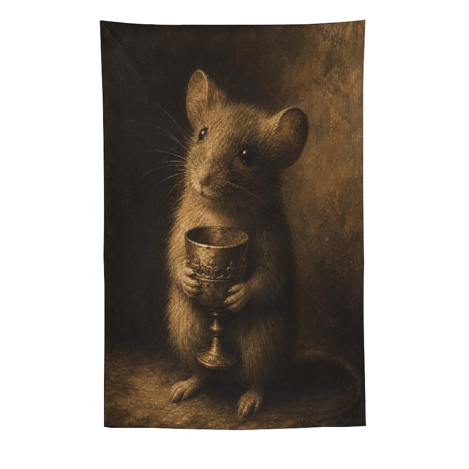 H3B8U2Y5 Mouse Holding Cup Wall Tapestry, Realistic Illustration, Sofa Area
