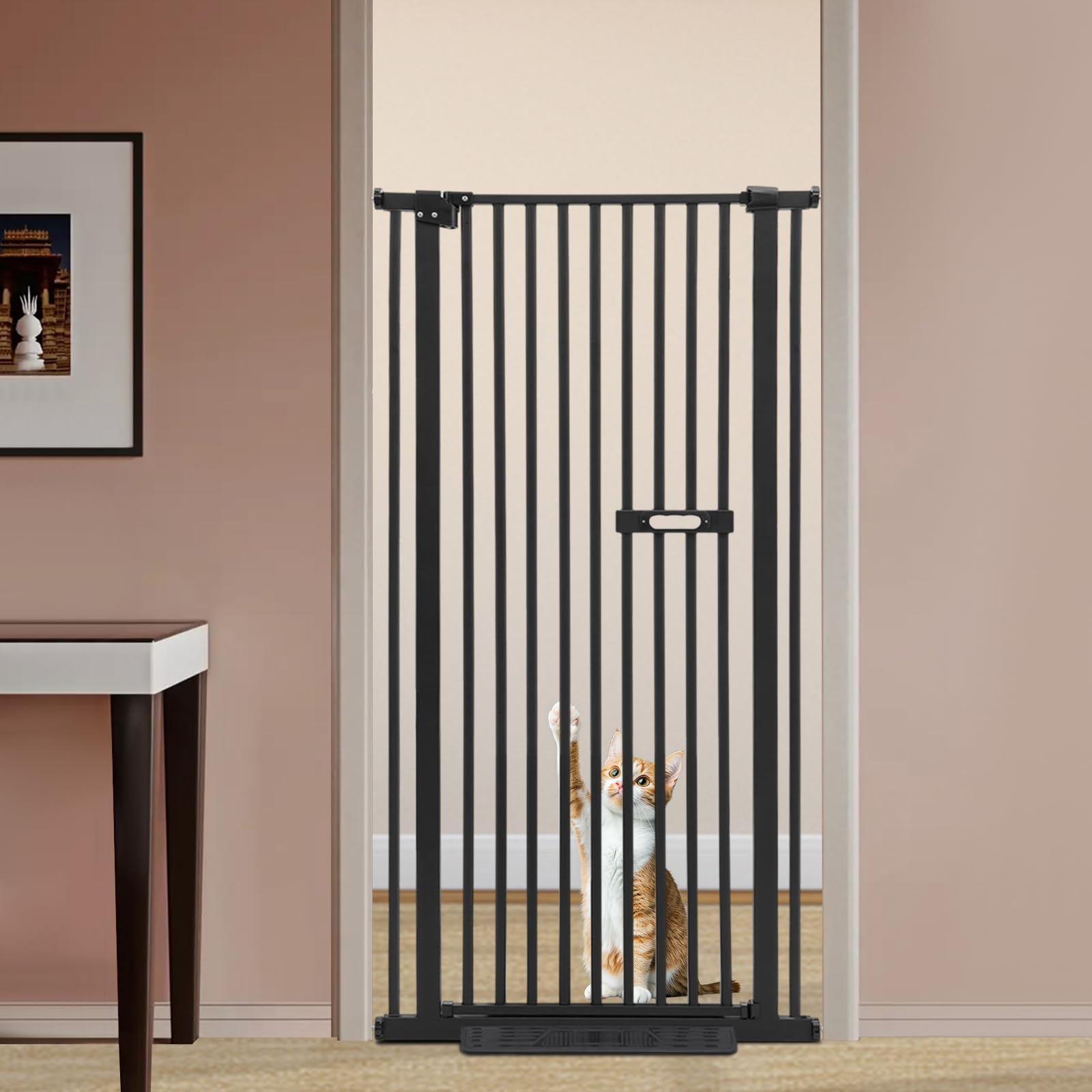 Barrera de protección, alta, 150 cm, para escaleras, para perros y gatitos, en metal, con cierre automático, para niños, negra, 150 cm