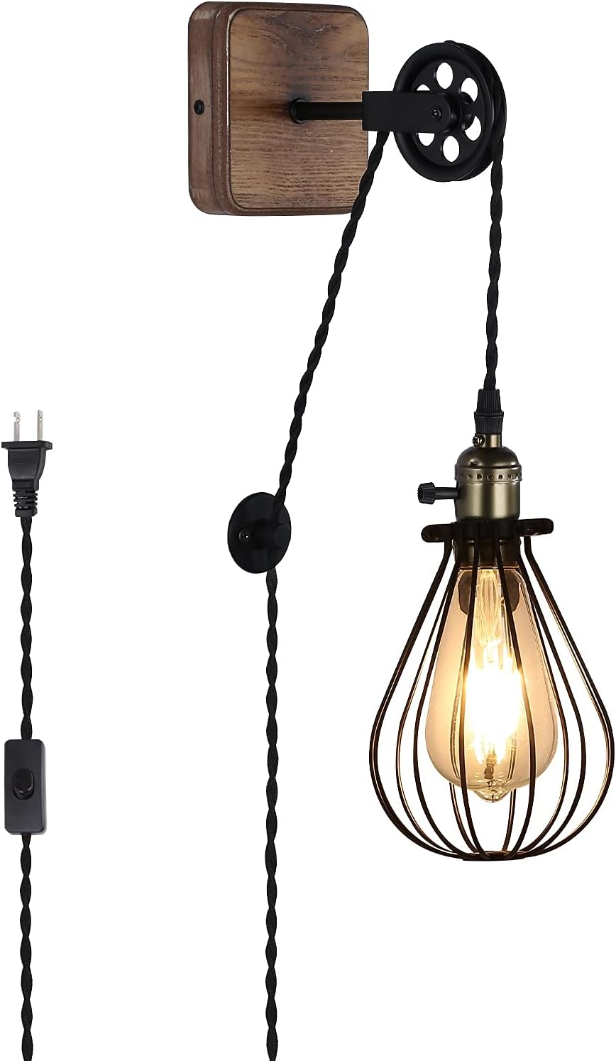 Modern Industrial Rustic Plug in Cord Cage Wall Lamp Vintage Lift