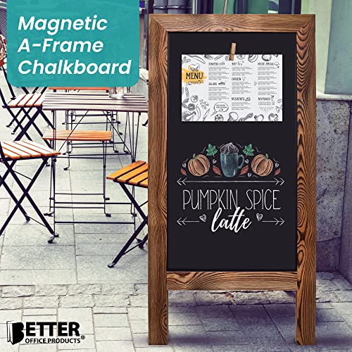 Magnetic A-Frame Chalkboard Sign, Extra Large 20" X 40", Standing Chalkboard Easel, With Chalk Marker + Chalk & Eraser, Sandwich Board Outdoor Sidewalk Sign, By Better Office Products (Rustic Brown) #TOP1