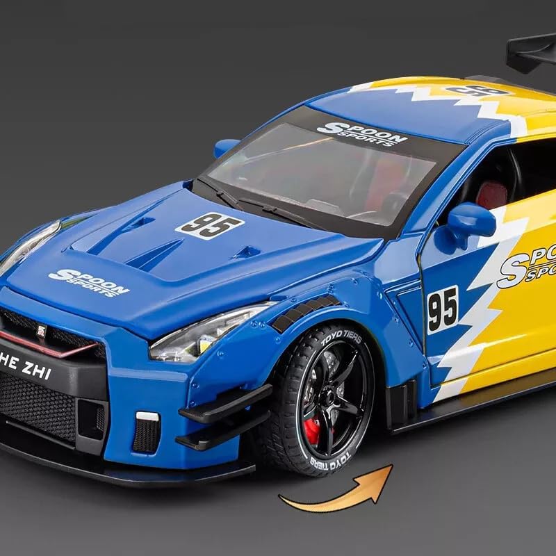 Image of NISHCHAY 1:24 Scale Nissan Skyline GTR R34 Diecast Car | Alloy Sports Car Model with Sound, Light & Pull Back Action | Metal Toy Car Gift for Kids (Random Colour)