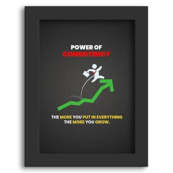 DmcreativityCraft Power of Consistency Motivational Posters Quotes Wall Frames Study Motivation Poster Positive Room Matt Black Frame Living Room and Office Desk Decor (9.5 x 12.5 inches)