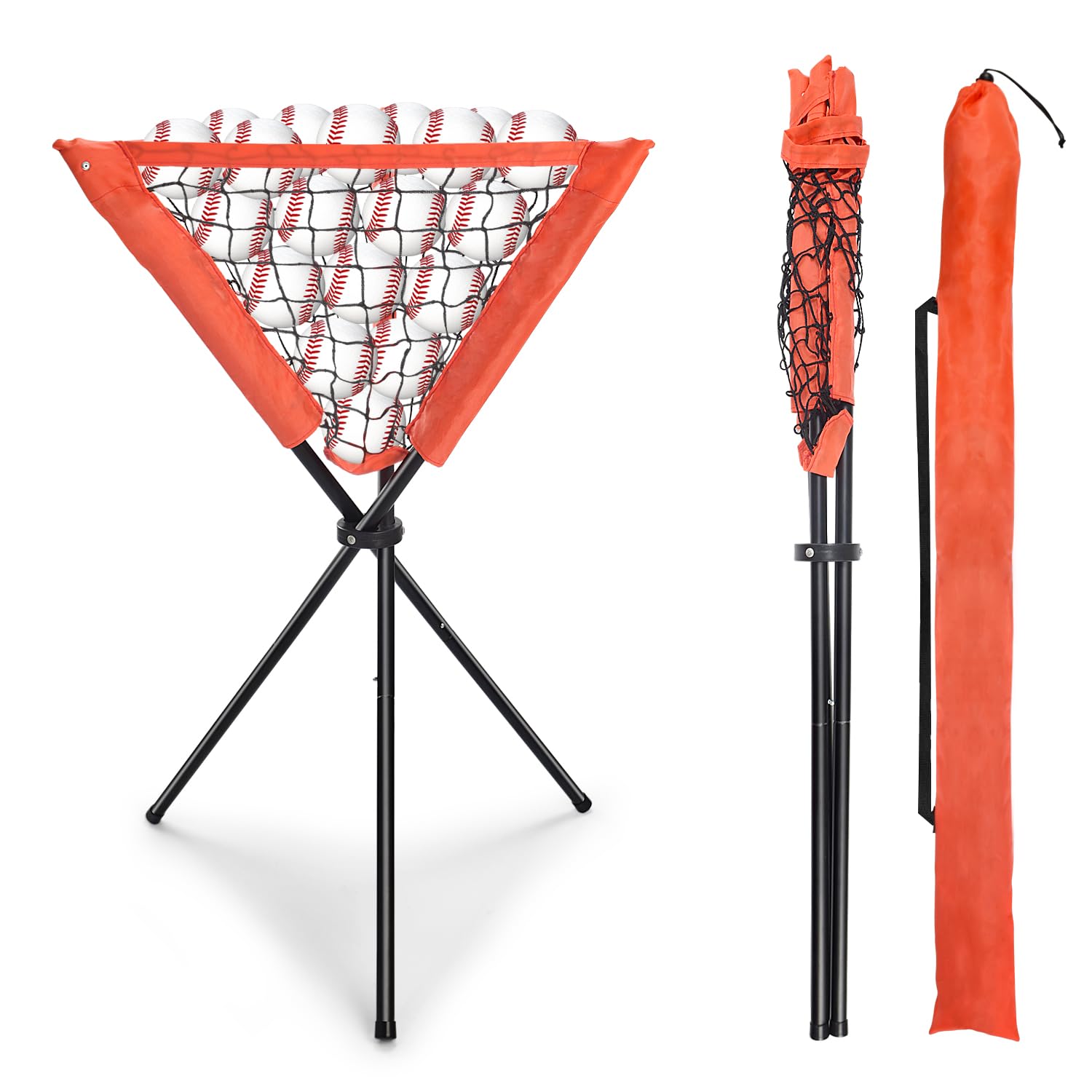 Eastgoing Heavy Duty Baseball and Softball Portable Travel Batting Tee with Baseball Ball Caddy.Adjustable Height|Portable|Collapsible. Hitting Tee for Any Age Player Baseball