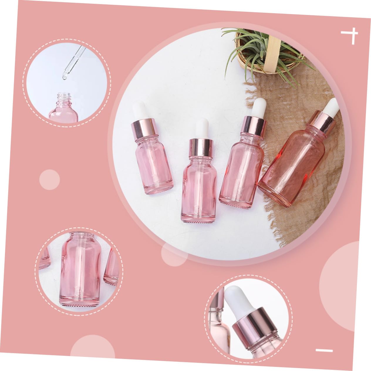Gatuida 30 pezzi Bottiglie Contagocce in Vetro Rosa Portatile per Essenziali Contenitori per Viaggio con Tappo Antigoccia Ricaricabili per Aromaterapia e Cosmetici