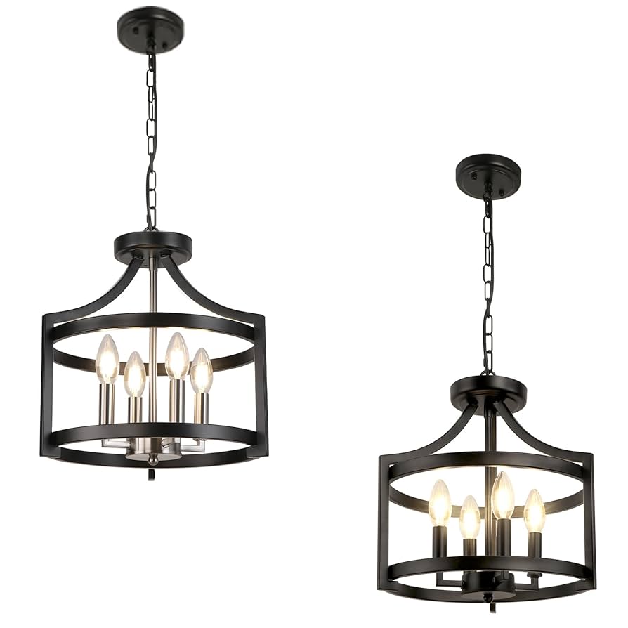 Plum_Shady LynPon 4 Lights Black Farmhouse Chandelier & Black and