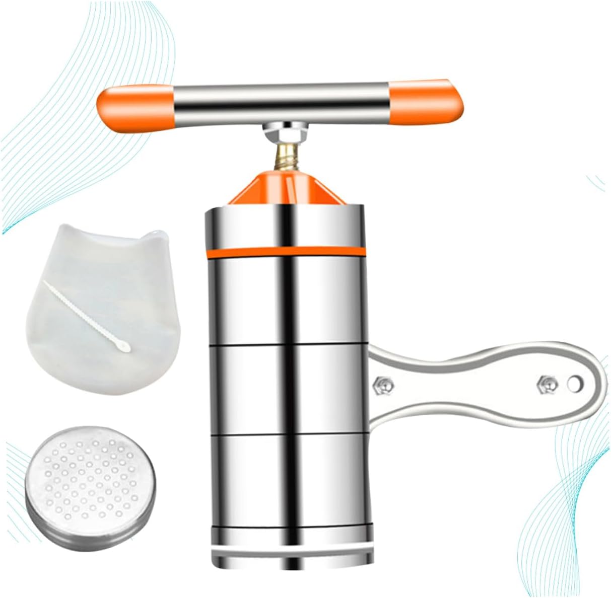 Mikinona Manual Noodle Maker Kitchen Noodle Press Machine Stainless Steel Household Pasta Tool with 1 Mold and Kneading Bag and Pasta Making