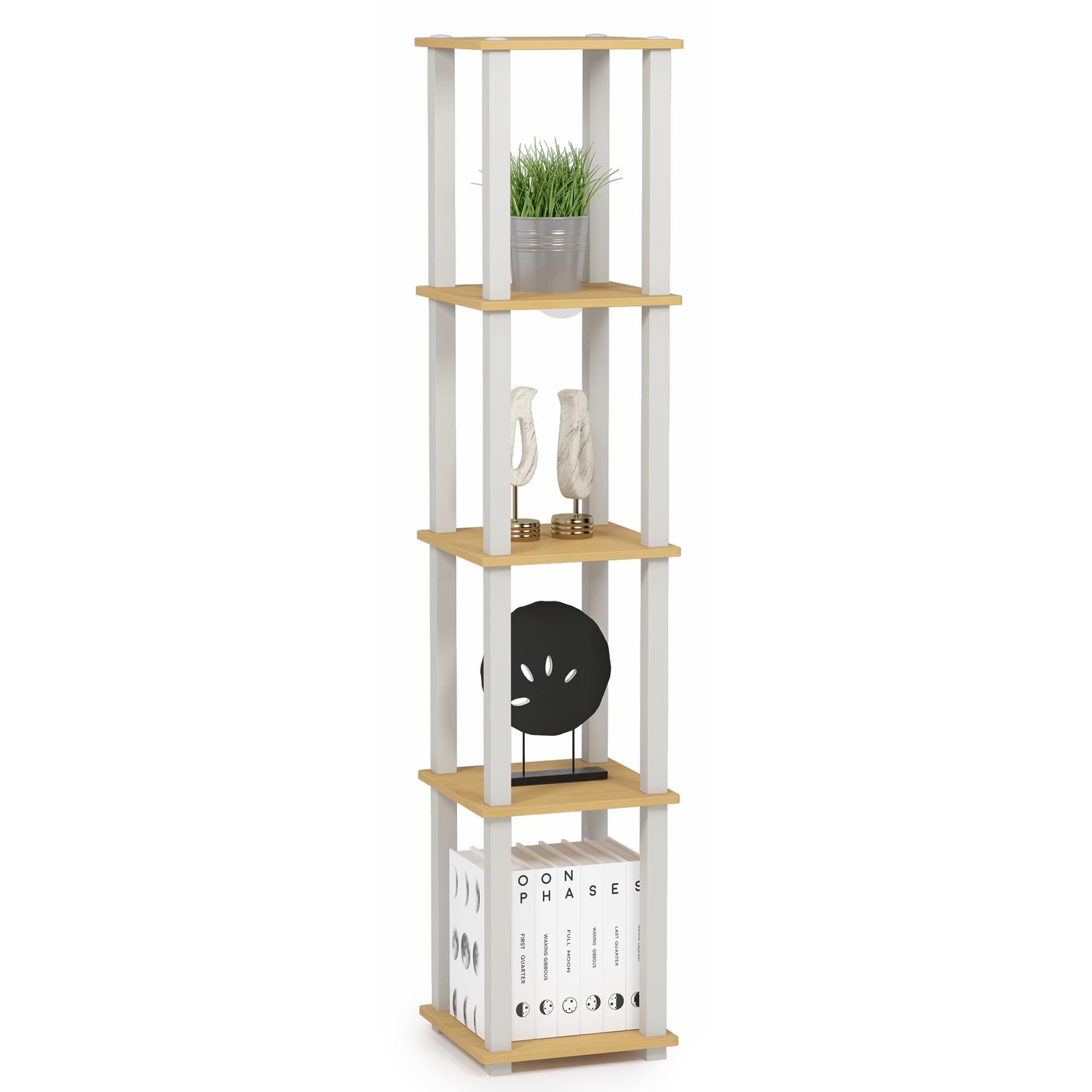 FURINNO Turn-S-Tube 5-Tier Corner Square Rack Display Shelf, Beech/White
