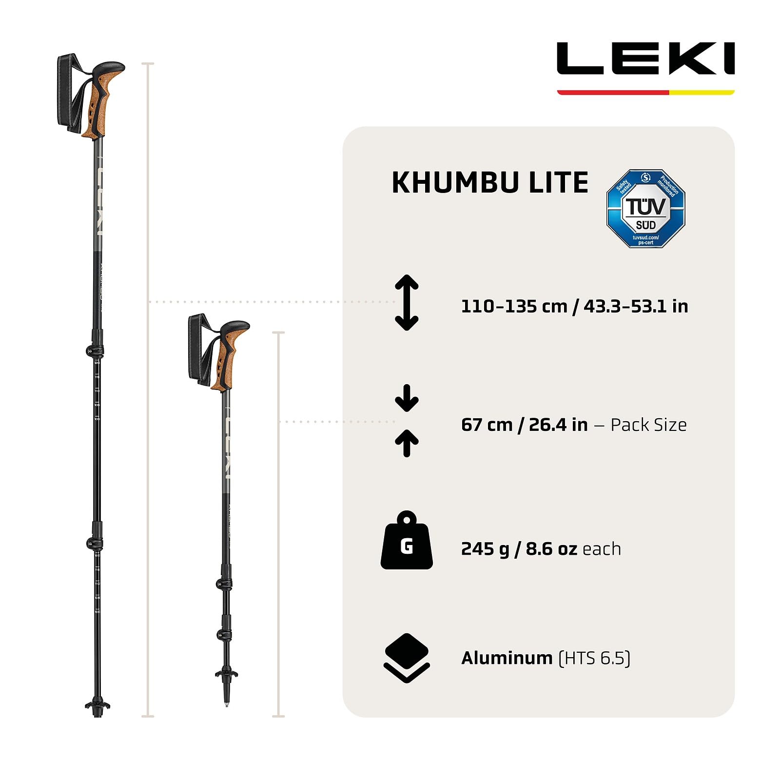 LEKI Khumbu Lite Bastoncini da Trekking Uomo & Donna | bastoncini da trekking leggeri e regolabili in alluminio con piattello da trekking
