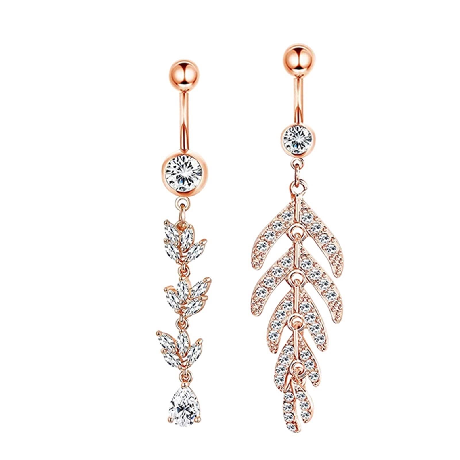 Banane Piercing, Bauchnabelpiercing Glitzer Edelstahl 6 Stück 14G Bauchnabelpiercing Damen Weiß Rund Zirkonia Blatt Herz Runder Anhänger