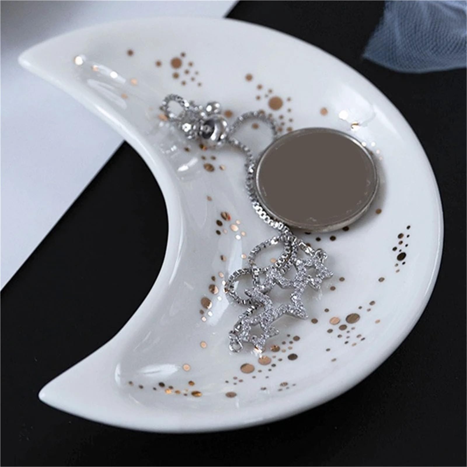 Schmuckschale 3 stücke Keramik Mond Form Kleine Schmuck Gericht Ohrringe Halskette Ring Lagerung Platten Obst Dessert Display Schüssel Dekoration Tablett(Blue)