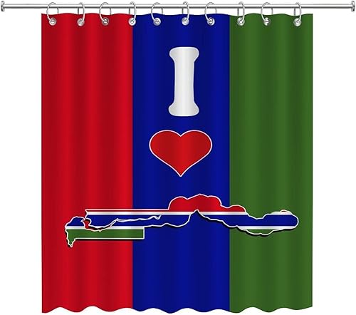 Miniatura 2 de Cortina de baño con texto en inglés "I Love My Country Gambia", juego de cortinas de ducha internacionales, banderines internacionales, cortina de