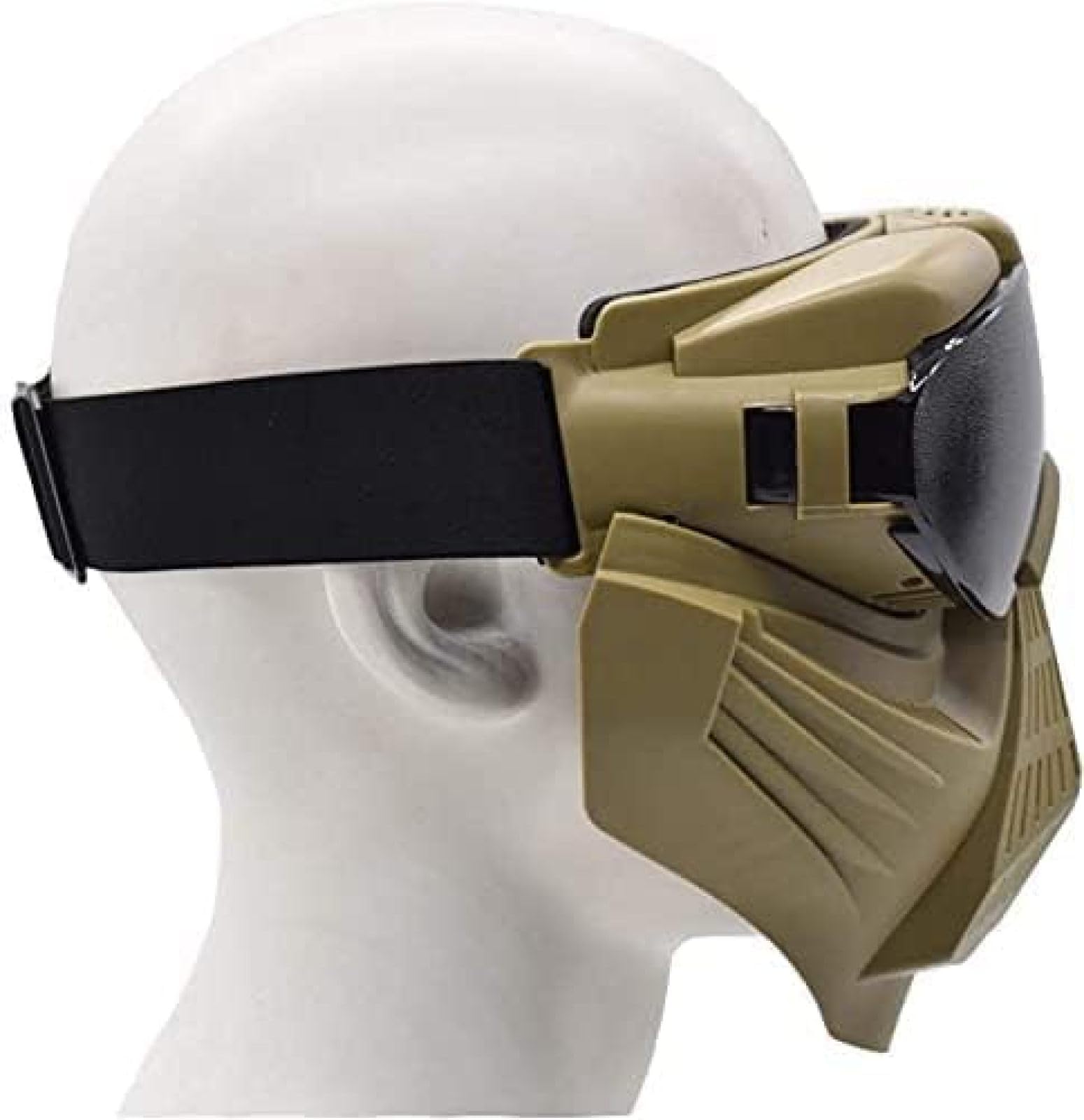 Casco Protettivo tattico Integrale da Softair con Maschera per Occhiali e Lenti, da Applicare al Gioco di Sopravvivenza CS Paintball di Ruolo,Tan,24 * 25 CM