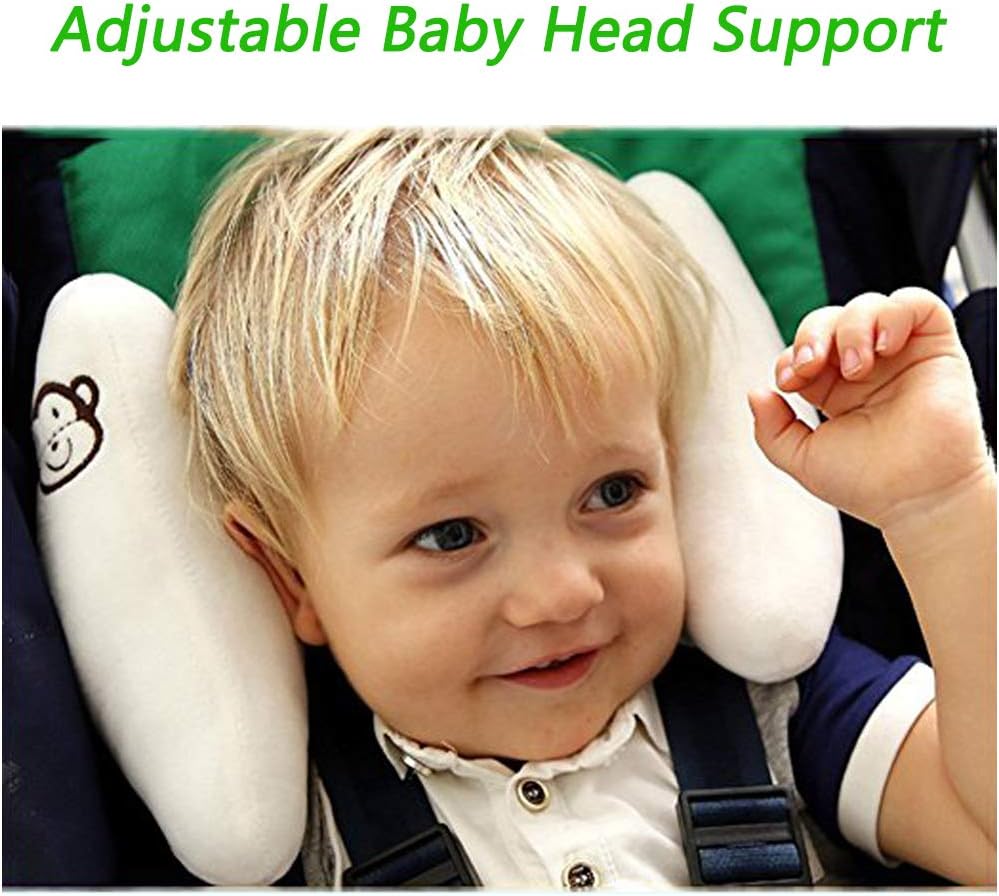 Adjustable Baby Soft Head Neck Support - Children Travel Car Seat Safety Pillow Cushion, Banana U-Shape Stroller Head Support for Toddlers Infants Child Best Gift - White