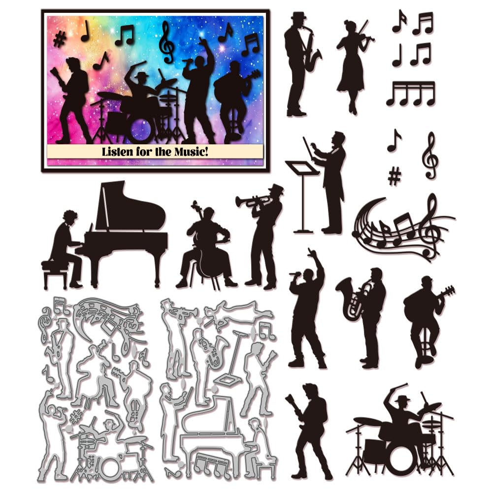 GLOBLELAND Band Members Cutting Dies for DIY Scrapbooking Metal Music Notes Cut Dies Guitar Piano Die Cuts for Card Making Embossing Photo Album Craft Decor