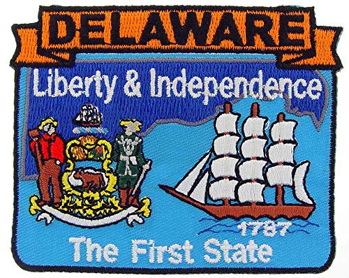 Delaware State Shaped Map Embroidered Patch, with Iron-On Adhesive