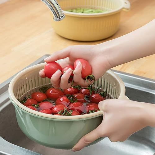 Miniatura 5 de Hemoton Cesta de drenaje multifuncional de doble capa grande nórdico para almacenamiento de lavado de verduras, drenaje rápido, diseño desmontable
