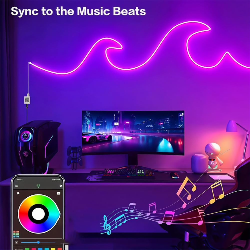 AoLa Tira LED Rgbic Neon, luces flexibles de neón impermeables IP67 5V USB control inteligente/mando a distancia y sincronización musical mediante aplicación Tiras LED para salón y dormitorio,5M