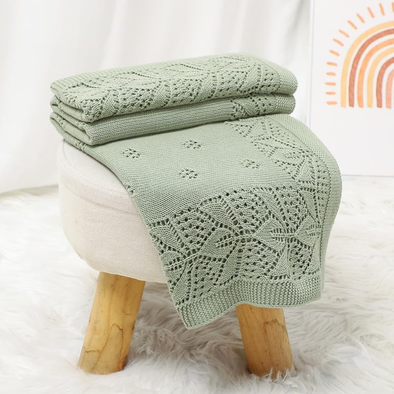 LAWKUL Manta celular para bebé, 100 % algodón, de punto suave, para recién nacidos, niños, niñas, bebés, 100 x 80 cm, color verde | 100 % algodón celular, tejido suave, ganchillo, para recién nacidos, niños y niñas pequeños