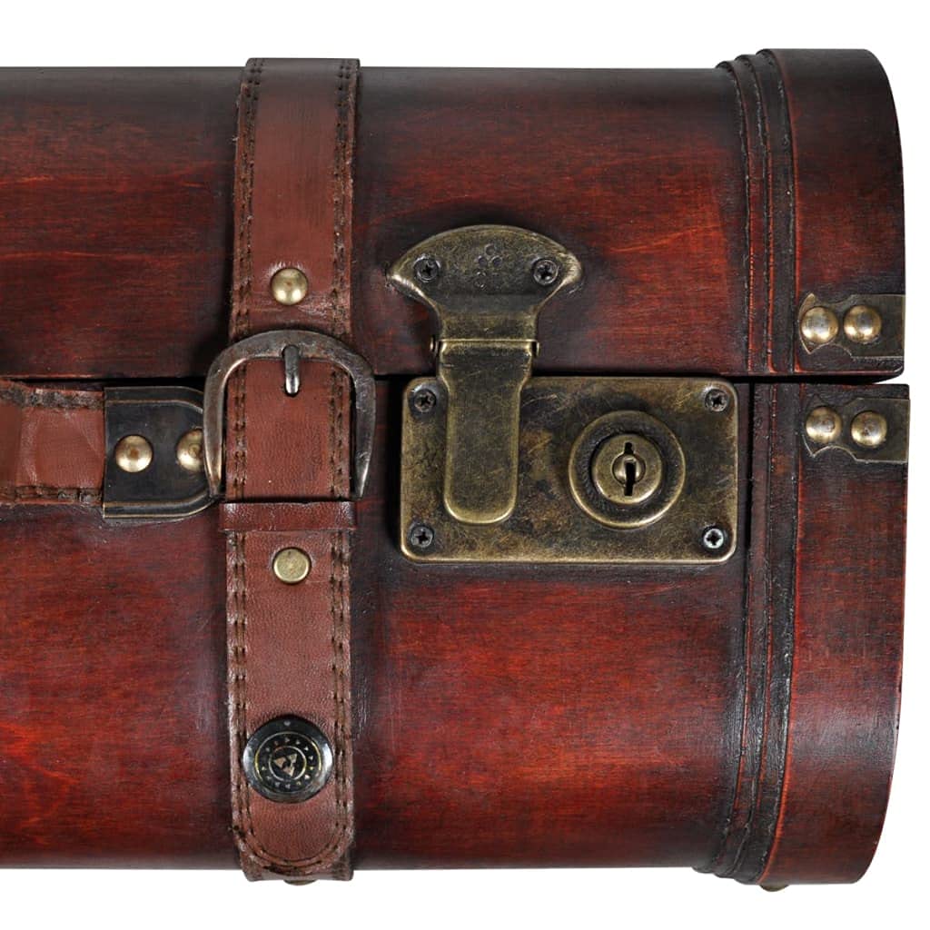 Juego de 2 baúles de madera marrón estilo retro cofre del tesoro decorativo con dos pestillos y asa para ropa, ropa de cama, libros