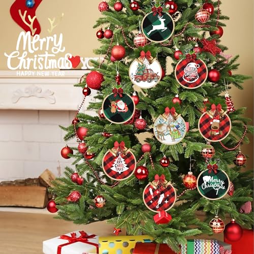 Image of FEBSNOW Embroidery Hoops Adjustable Natural Material Circle Cross Stitch Hoop Ring Bulk Wooden Round Embroidery Hoop for Art Craft Handy Sewing and Christmas Decoration (12 Pieces, 3 Inch)