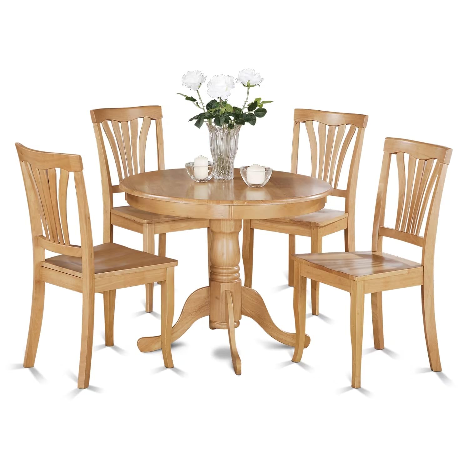 East West Furniture ANAV5-OAK-W 5 Piece Round Dining Set