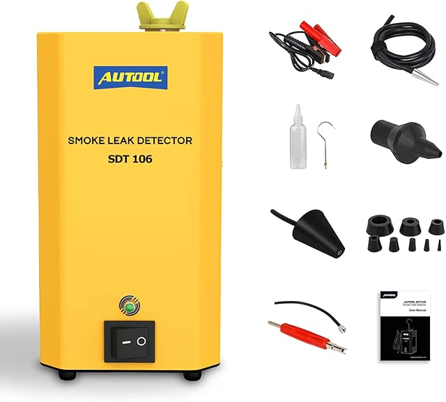 AUTOOL SDT106 Universal Car Smoke Leakage Detector EVAP Car Pipe System Leakage Locator 12V Automotive Smoke Machine for Car, Motorcycle, Truck